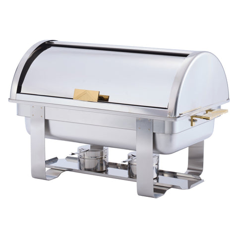 Winco C-5080 Dallas 8 Qt. Roll-Top Stainless Steel Chafer with Gold Accents