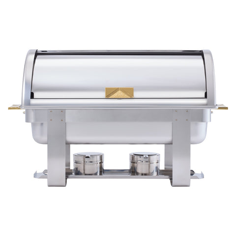 Winco C-5080 Dallas 8 Qt. Roll-Top Stainless Steel Chafer with Gold Accents