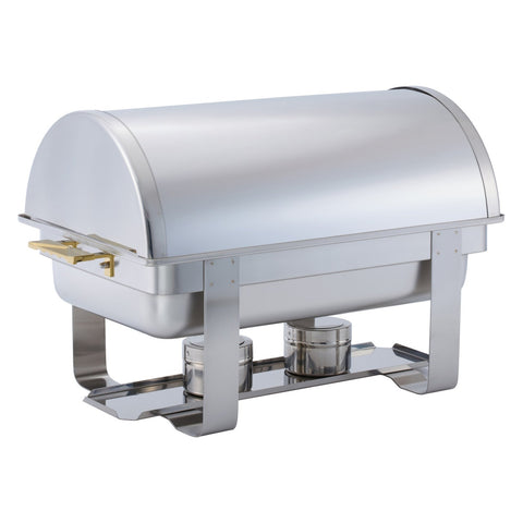 Winco C-5080 Dallas 8 Qt. Roll-Top Stainless Steel Chafer with Gold Accents