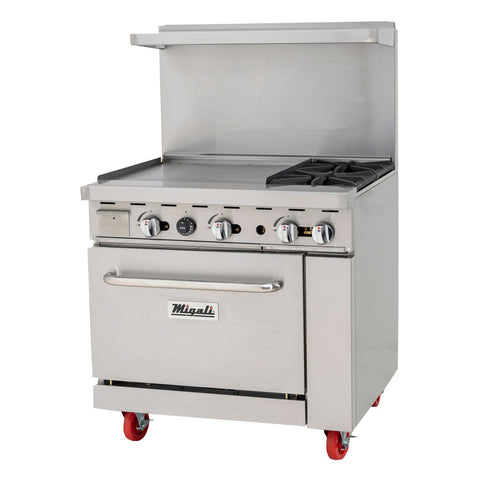 Migali Industries C-RO2-24GL-LP 2-Burner Liquid Propane Range with 24 in Left Griddle and Standard Oven