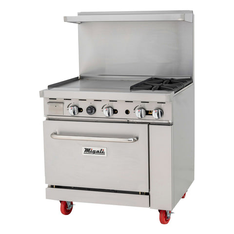 Migali Industries C-RO2-24GL-NG 2-Burner Range with 24 inch Left Griddle and Standard Oven (Natural Gas)