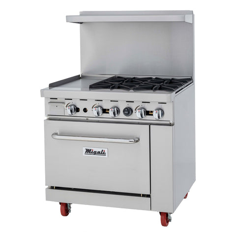 Migali Industries C-RO4-12GL-NG 36 in 4-Burner Range with 12 in Left Griddle and Standard Oven, Natural Gas