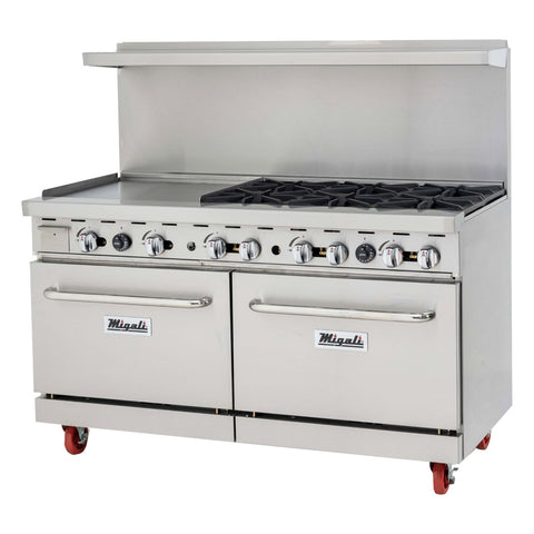 Migali C-RO6B-24GL-LP 60 in 6-Burner LP Gas Range with 24 in Left Griddle and Double Ovens