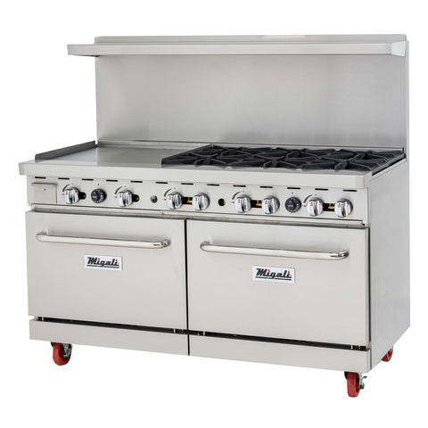 Migali Industries C-RO6-24GL-NG 60 in Natural Gas 6-Burner Range with 24 in Griddle and (2) Ovens