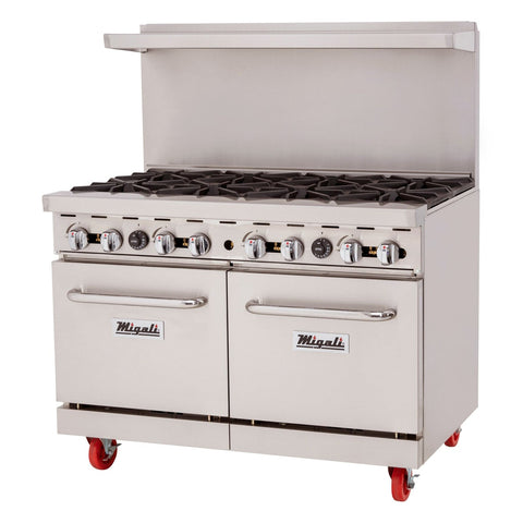 Migali Industries C-RO8-NG 48" 8-Burner Natural Gas Commercial Range with Dual Standard Ovens