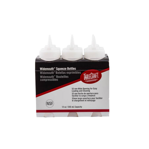 TableCraft C11253C WideMouth 12 oz. Clear Squeeze Bottle with 53mm Opening, 6-Pack