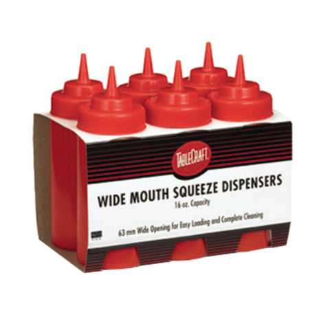 Tablecraft C12463K 24 oz. Red Wide Mouth Ketchup Squeeze Bottle, Pack of 6