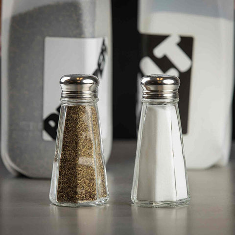 Tablecraft Products C156-12 3 oz. Paneled Glass Salt and Pepper Shaker with Stainless Steel Top