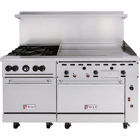 Wolf C60SS-6B24GBP Challenger XL 60" 6-Burner Gas Range with 24" Griddle/Broiler and Double Standard Ovens