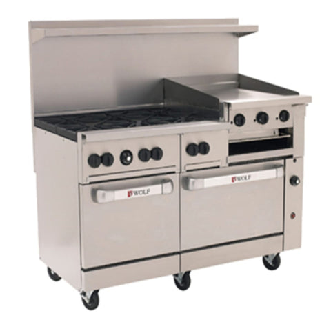 Wolf C60SS-6B24GB 60 in Gas Range with 6 Burners, 24 in Raised Griddle, Double Standard Ovens