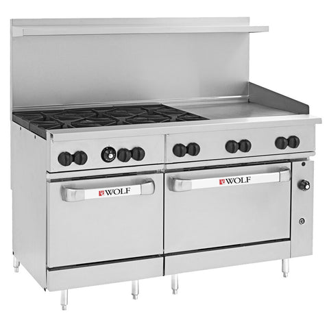 Wolf C60SS-6B24GP Challenger XL 60" Liquid Propane 6-Burner Range with 24" Right Griddle and 2 Standard Ovens