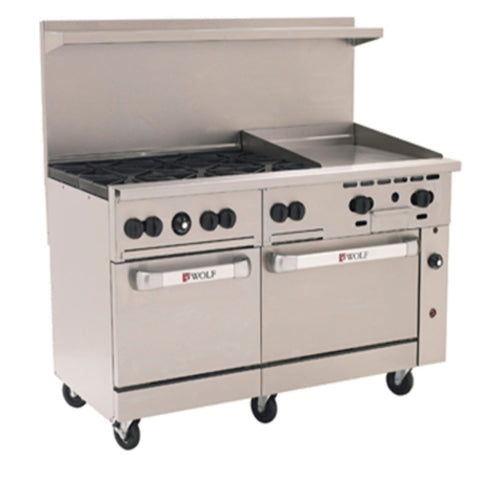 Wolf C60SS-6B24G Challenger XL 60 Inch Gas Range with 6 Burners, 24 Inch Griddle and Double Standard Ovens