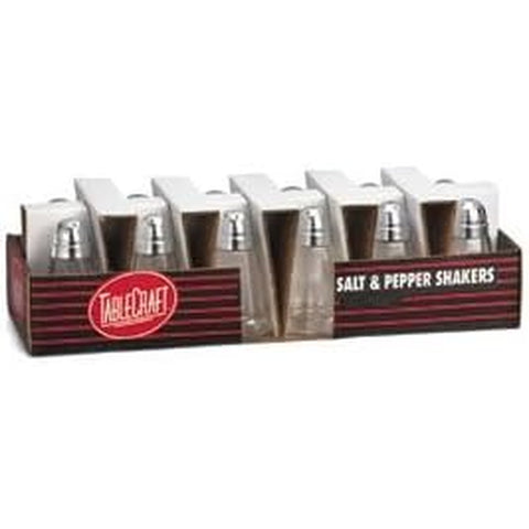 Tablecraft C80-12 Cash & Carry Salt & Pepper Shakers, 1-1/2 oz., Glass with Chrome Top, Pack of 12