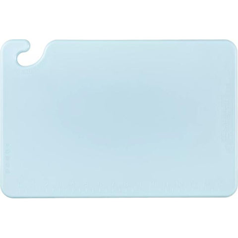 San Jamar CB121812BL Cut-N-Carry 12" x 18" x 0.5" Blue Polyethylene Cutting Board with Food Safety Hook
