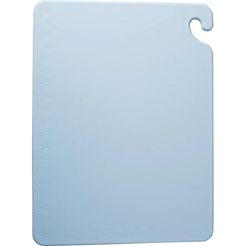 San Jamar CB121812BL Cut-N-Carry 12" x 18" x 0.5" Blue Polyethylene Cutting Board with Food Safety Hook