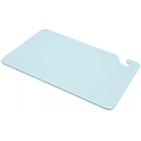 San Jamar CB121812BL Cut-N-Carry 12" x 18" x 0.5" Blue Polyethylene Cutting Board with Food Safety Hook