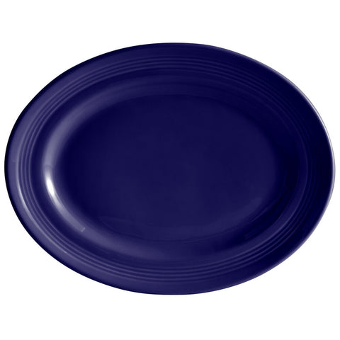 Tuxton China CCH-136 Concentrix 13-3/4" x 10-1/2" Cobalt Oval China Platter