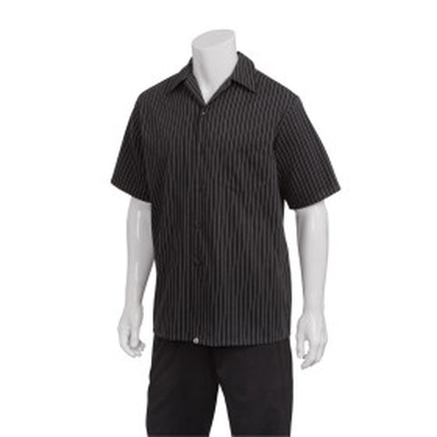 Chef Works CCSBCDAXL Pinstripe Cook Shirt, Black and White, XL