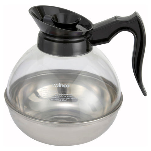 Winco CD-64K 64 oz Regular Coffee Decanter with Black Handle and Stainless Steel Base