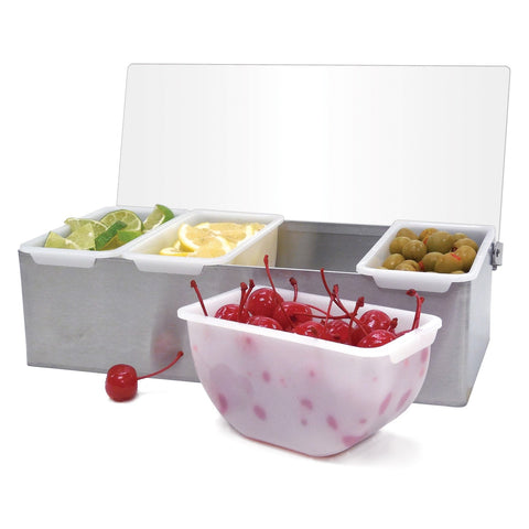 Winco CDP-4 4-Compartment Bar Garnish Tray with Flat Hinged Lid