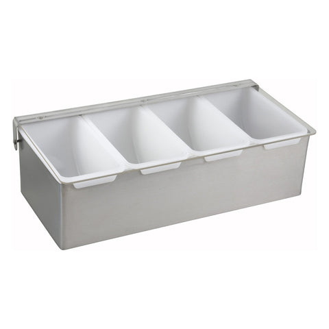 Winco CDP-4 4-Compartment Bar Garnish Tray with Flat Hinged Lid