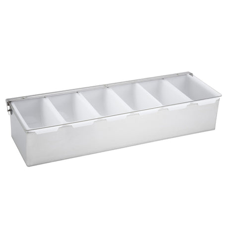Winco CDP-6 6-Compartment Bar Garnish Station with Stainless Steel Base and Hinged Lid