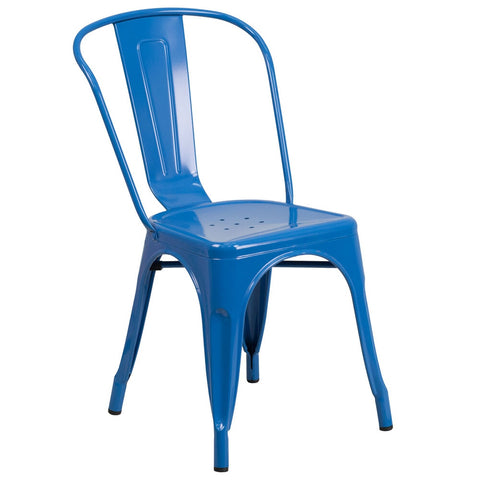 Flash Furniture CH-31230-BL-GG Blue Stackable Galvanized Steel Chair with Vertical Slat Back