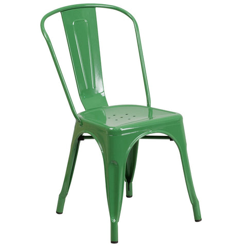 Flash Furniture CH-31230-GN-GG Green Stackable Galvanized Steel Indoor/Outdoor Side Chair