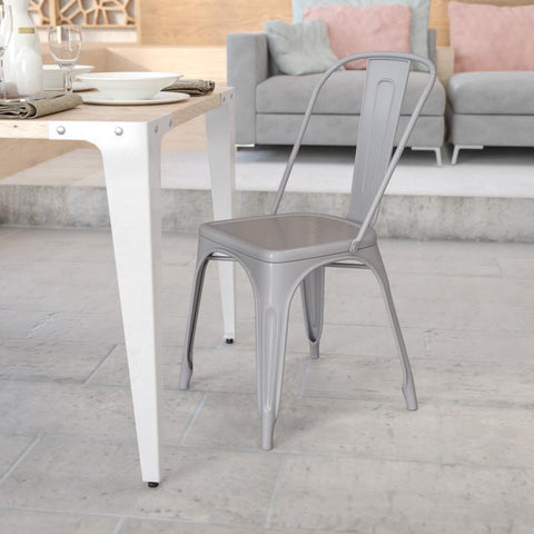 Flash Furniture CH-31230-SIL-GG Perry Commercial Grade Silver Metal Indoor-Outdoor Stackable Chair