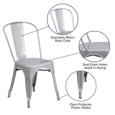 Flash Furniture CH-31230-SIL-GG Perry Commercial Grade Silver Metal Indoor-Outdoor Stackable Chair