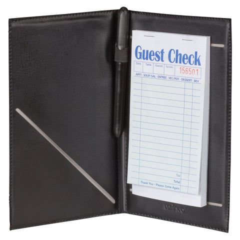 Winco CHK-2K Guest Check Holder with Elastic Pen Loop, Black