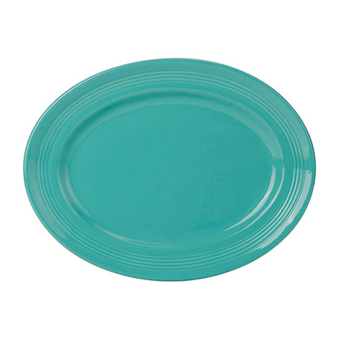 Tuxton China CIH-136 Concentrix 13-3/4" x 10-1/2" Island Blue Oval China Platter