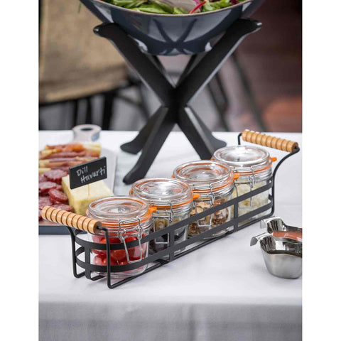 TableCraft CJS12R Condiment Jar Holder with Wood Handles, Holds 4 Jars