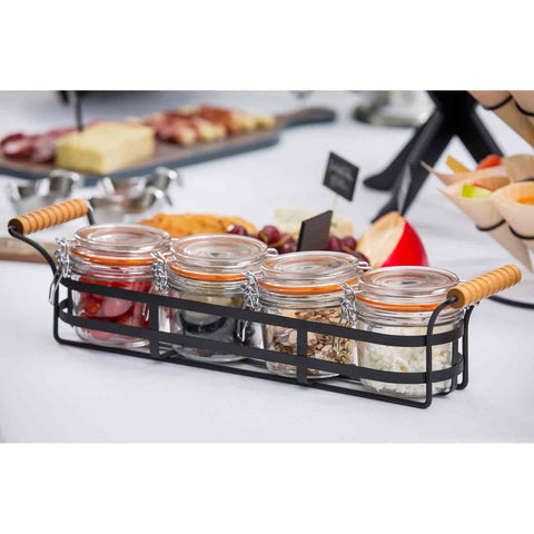TableCraft CJS12R Condiment Jar Holder with Wood Handles, Holds 4 Jars