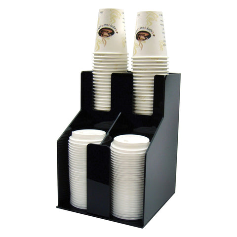 Winco CLO-2D Cup and Lid Organizer, 4-Compartment, Black ABS Plastic