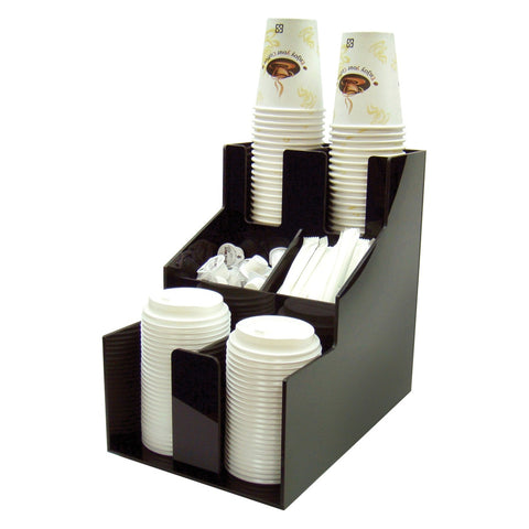 Winco CLSO-2T Cup and Lid Organizer, 3-Tier 6-Compartment, Black ABS Plastic