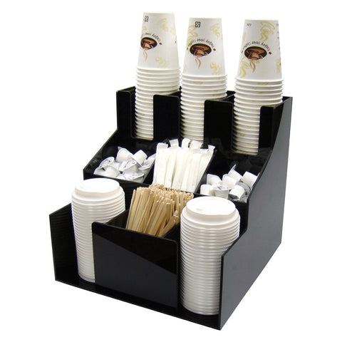 Winco CLSO-3T Cup and Lid Organizer, 3-Tier 9-Compartment Black ABS Plastic