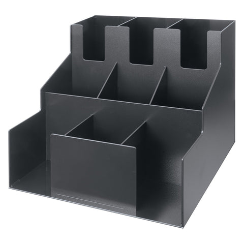 Winco CLSO-3T Cup and Lid Organizer, 3-Tier 9-Compartment Black ABS Plastic