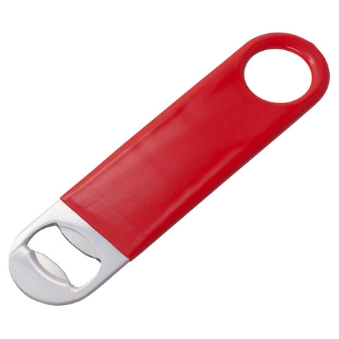 Winco CO-301PR Stainless Steel Flat Bottle Opener with Red PVC Coating
