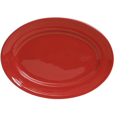Tuxton China CQH-116 11-1/2" x 8-3/8" Oval Concentrix Cayenne Ceramic Platter