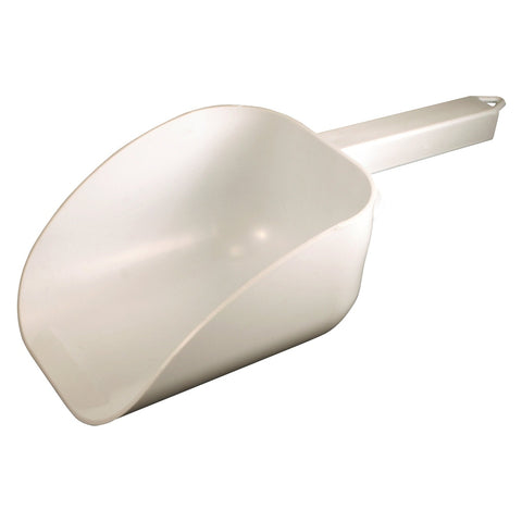 Winco CR-838W Bar Maid 32 oz White Polystyrene Flat Bottom Ice Scoop with Hook Handle