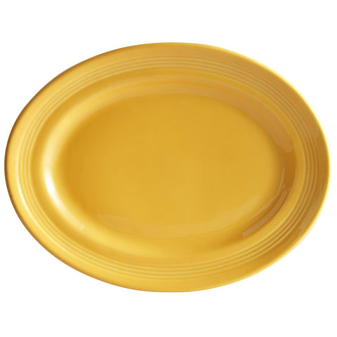 Tuxton China CSH-136 Concentrix 13-3/4 x 10-1/2 Saffron Oval China Platter
