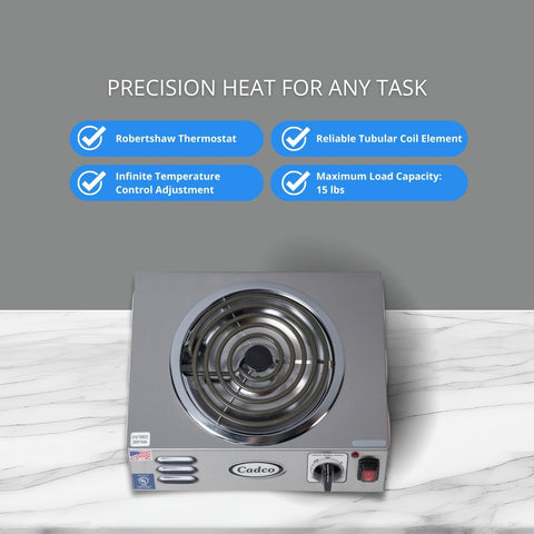Cadco CSR-3T Electric Countertop Hot Plate, 120V (Single Tubular Element)