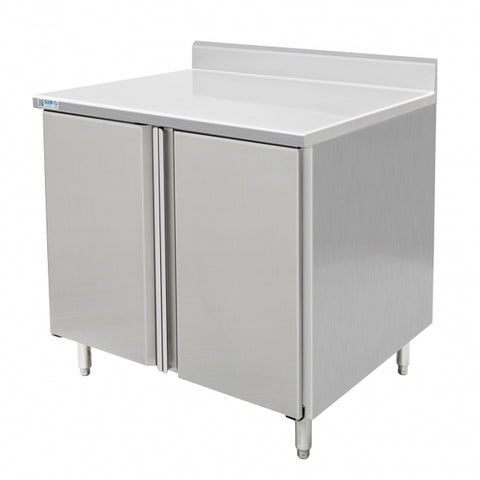 GSW USA CTD-P3036H 36" Cabinet Base Hinged Doors Work Table with Mid-Shelf and 4" Backsplash
