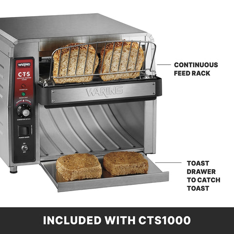 Waring CTS1000 Heavy-Duty Conveyor Toaster, 450 Slices/Hour, 2 in Opening, 120V