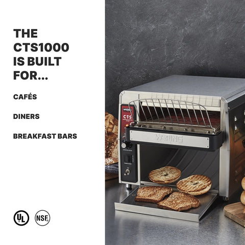 Waring CTS1000 Heavy-Duty Conveyor Toaster, 450 Slices/Hour, 2 in Opening, 120V