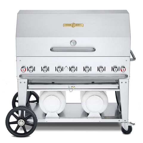 Crown Verity CV-CCB-48RDP Club Series 48 in Outdoor Mobile Grill Roll Dome Package with (2) Horizontal Propane Tanks