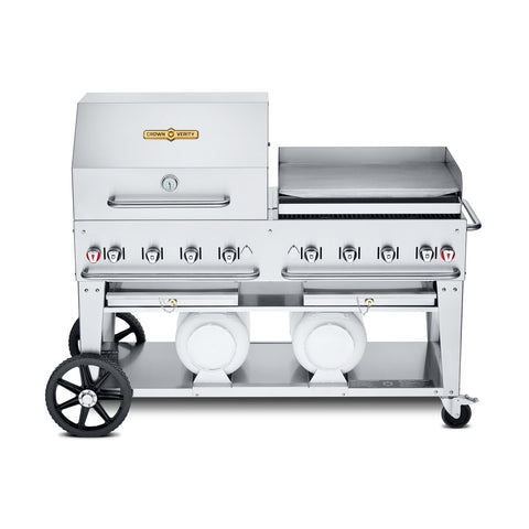 Crown Verity CV-CCB-60RGP Club Series 60 in Mobile Liquid Propane Grill with Roll Dome and Griddle Package