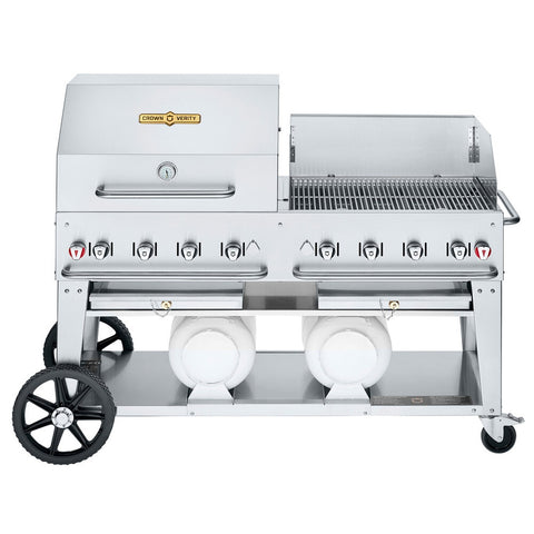 Crown Verity CV-CCB-60RWP 60 in Liquid Propane Club Grill with Roll Dome, Wind Guard & Horizontal Tanks