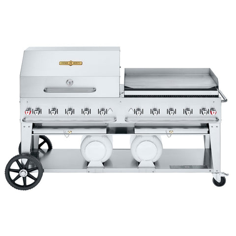 Crown Verity CV-CCB-72RGP 72 in Liquid Propane Club Grill with Roll Dome and Griddle Package